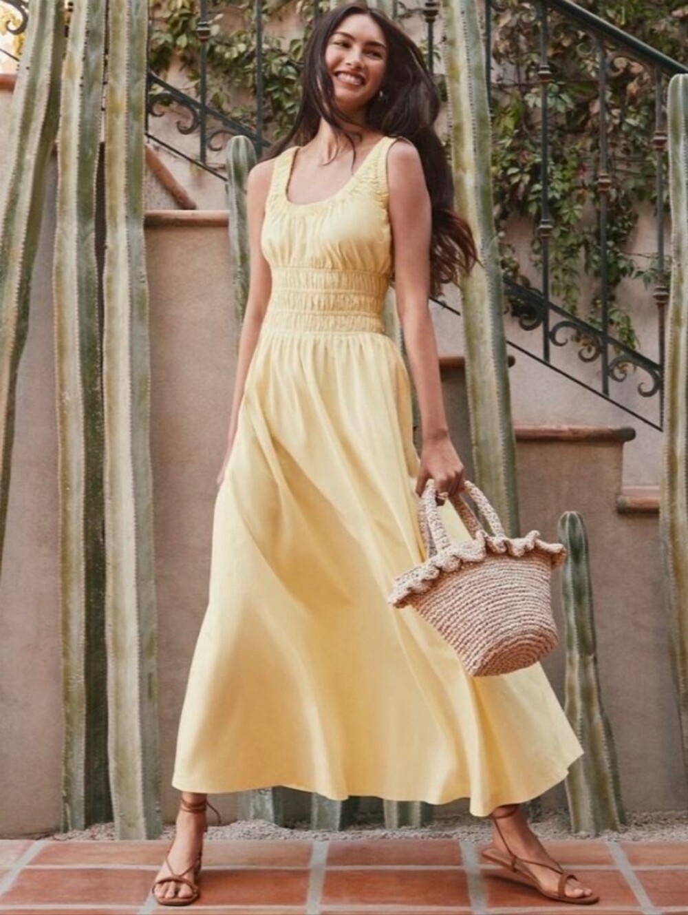 Loft 100% cotton pastel yellow dress